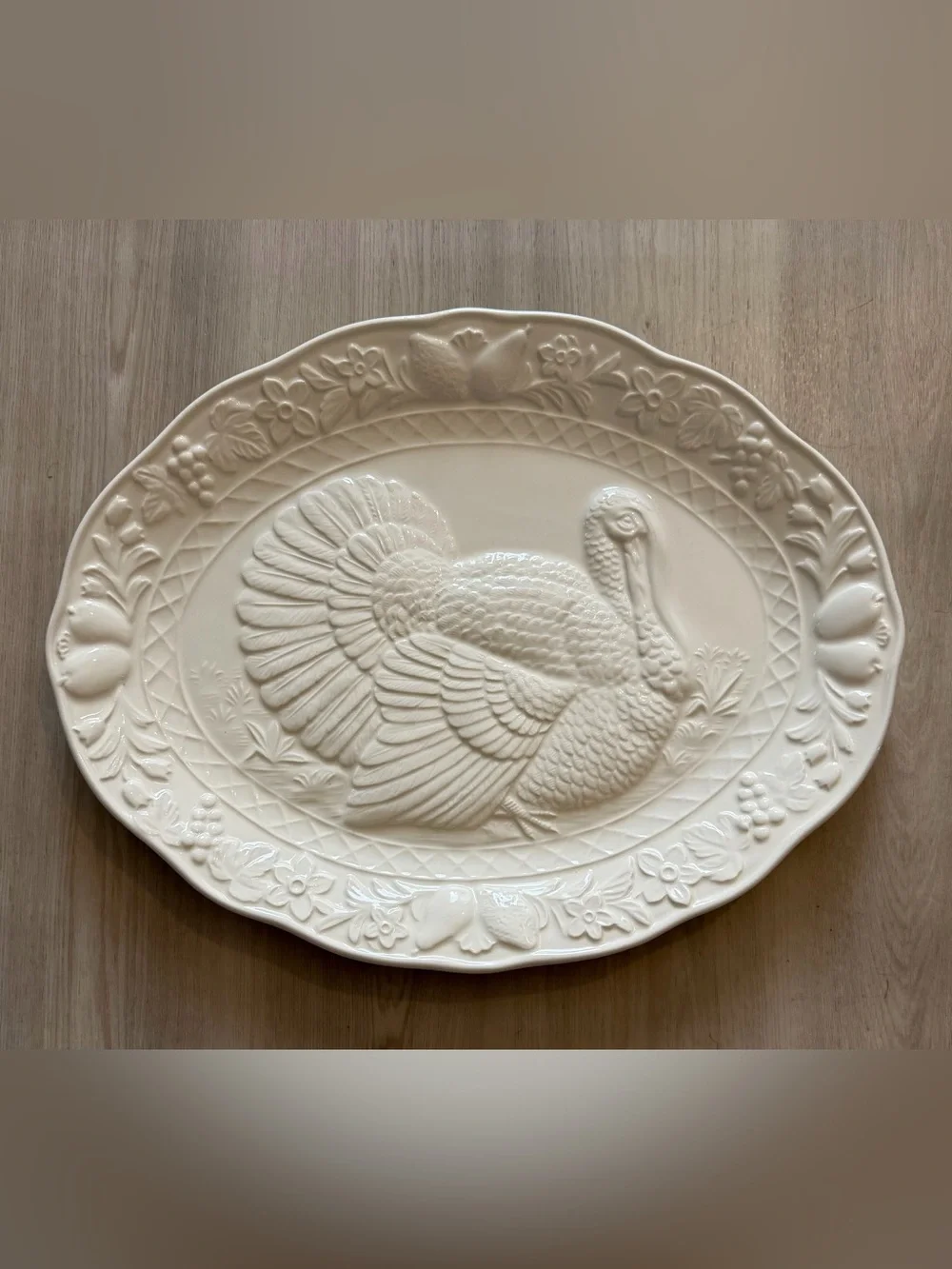 Vintage R.H. Macy & Co Turkey Platter Thanksgiving Holiday Japan White Ceramic